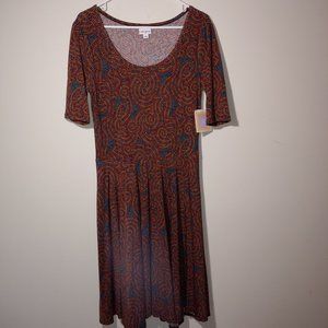 Lularoe Nicole Dress Paisley Print Size L Red Blue